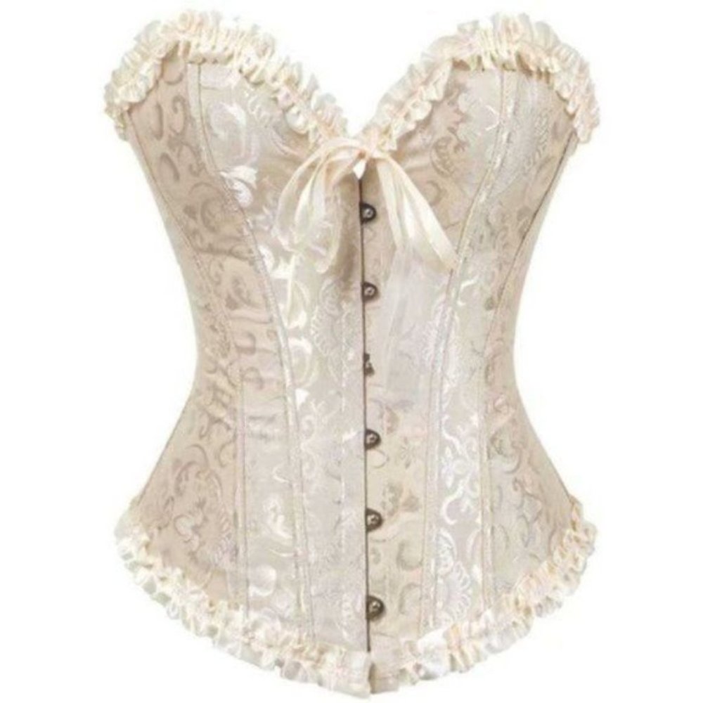 Beauty Lacing Corset Top Satin Floral Beige